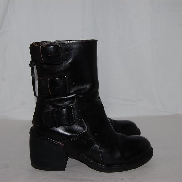 $950❤️37.5/7.5 MARSELL Black Real Leather Platform Heel Ankle Boots Bootie ITALY - Picture 4 of 7